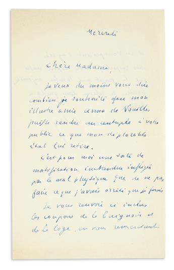 VALÉRY, PAUL. Three Autograph Letters Signed, to various recipients, in French.